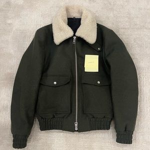 AMI olive bomber shearling collar medium